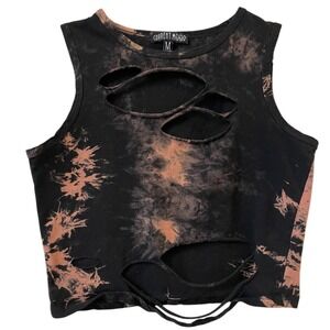 Current Mood Black Bleached Distressed Cutout Crop Top Size M